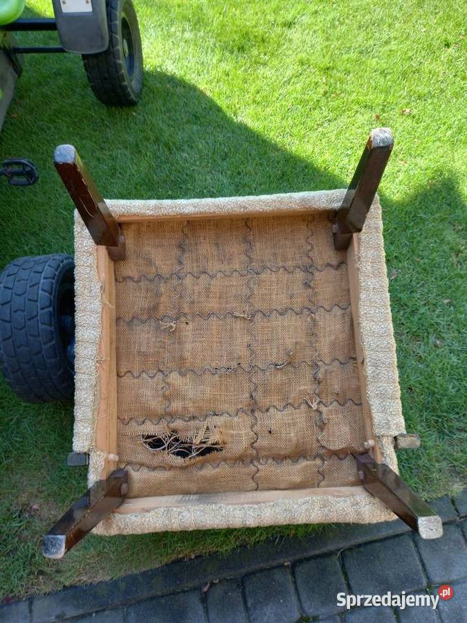Stary fotel na sprężynach z rattanem vintage prl Rawicz