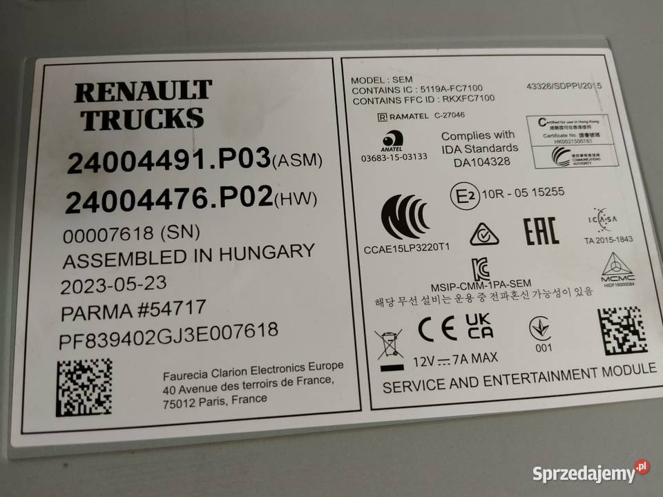 MODUŁ SEM RADIO VOLVO FH4 RENAULT GAMA T Kargowa