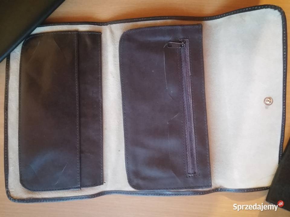 Saszetka skórzana ciemno brązowa 22x14