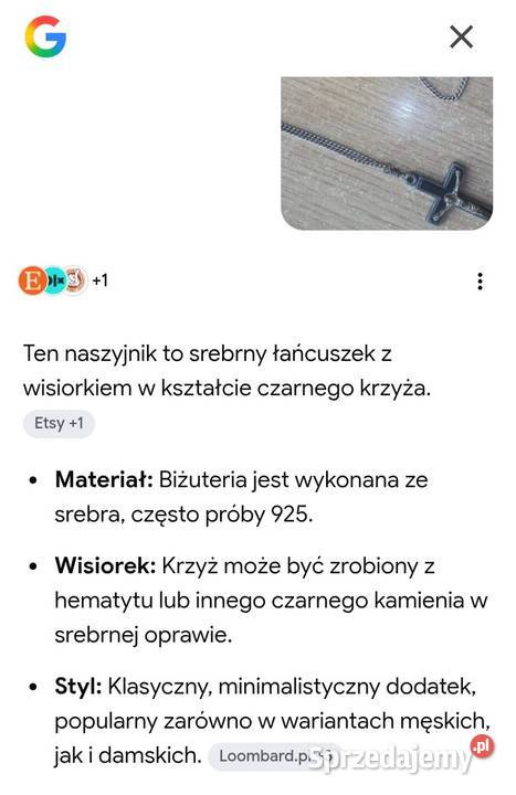 Naszyjnik krzyż na srebrnym łańcuszku srebro Warszawa sprzedam