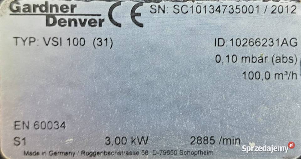 Pompa Próżniowa Śrubowa Gardner Denver VSI100 Pleszew