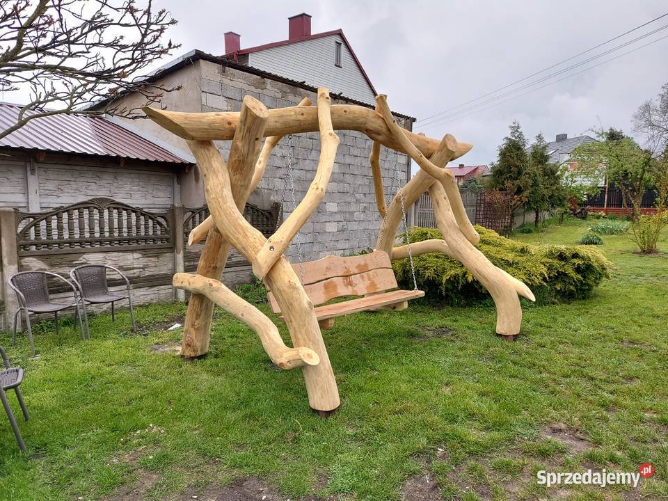 Huśtawka z naturalnych krzywych bali Ławka Meble Częstochowa