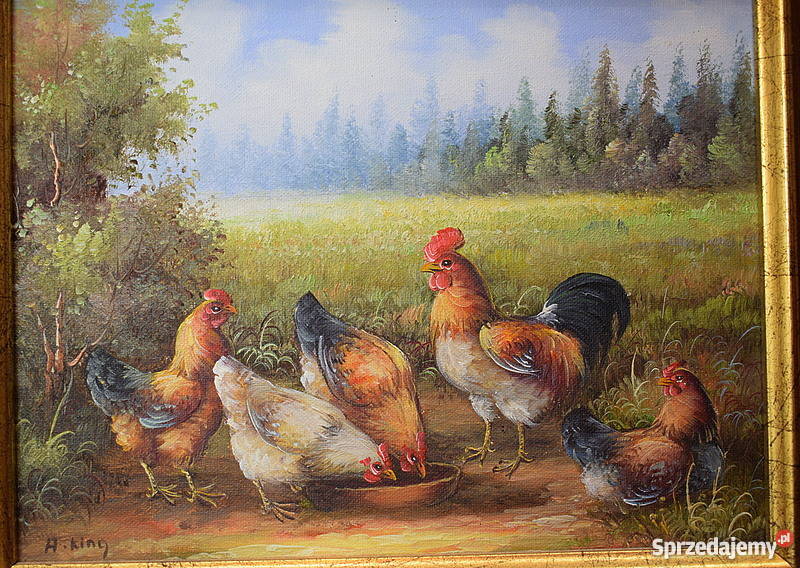 DWA UROCZE OBRAZKI OBRAZ OLEJ NA PŁÓTNIE RAMA Malarstwo Świdnica