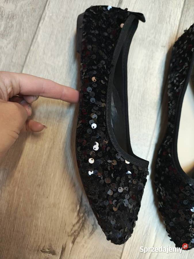 4243 Czarne cekinowe baleriny wieczorowe NOWE Kraków