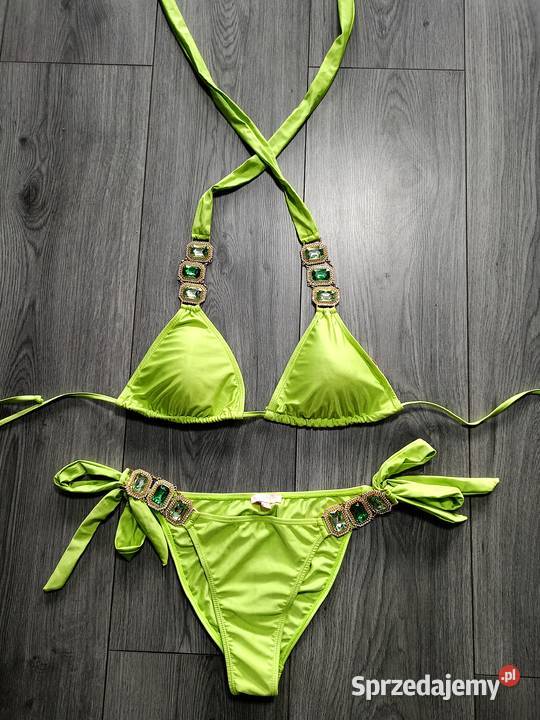 Bikini strój kąpielowy zielony cyrkonie kamienie Rozmiar 40(L) Stroje kąpielowe