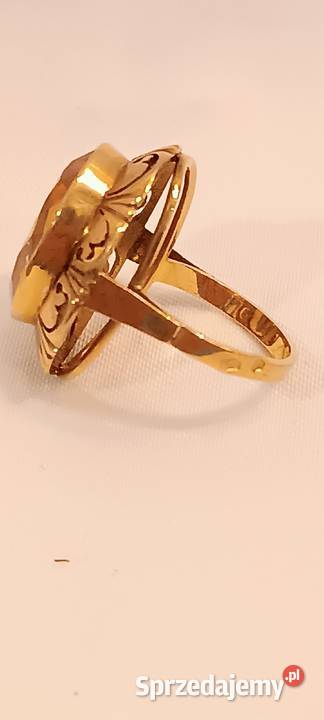 Złoty Pierścionek z Żółtym Szafirem Syntetycznym złoto Kraków