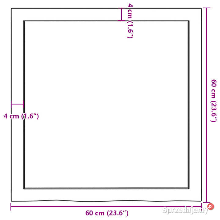 Półka 60x60x26 surowe lite drewno dębowe