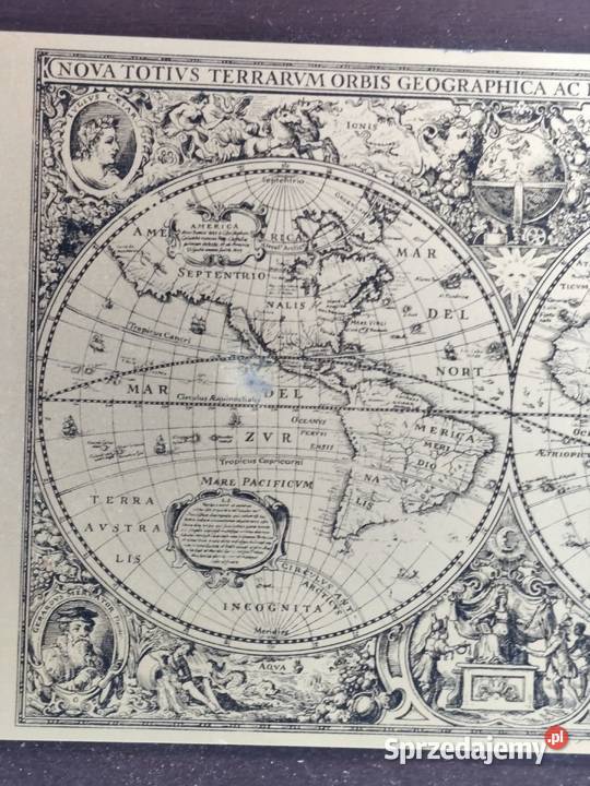 Stylowa Gabinetowa Mapa Świata 1630 Replika Poddębice