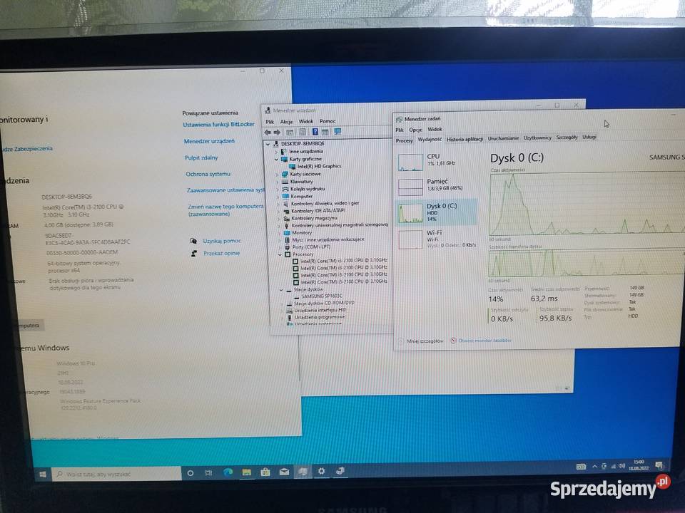 Zestaw HP 8200 I3 2100 monitor klawiatura myszka Klasy Core i3