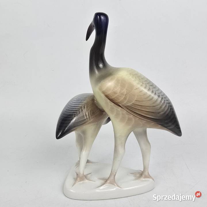Dwa ptaki Ibisy porcelana Hollohaza Węgry lata Bronisze