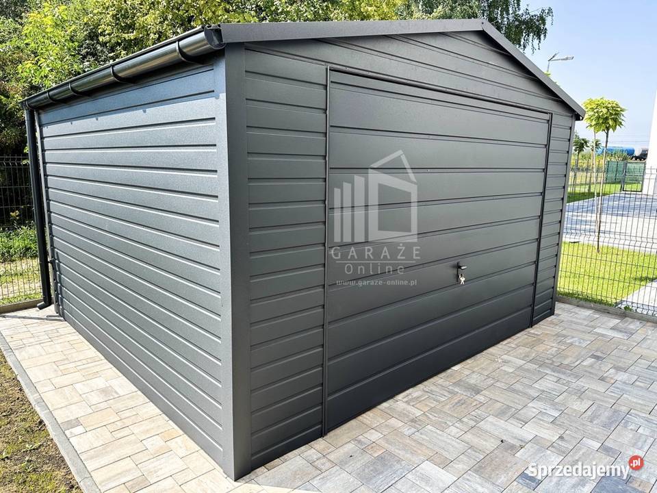 GARAŻ BLASZANY 4m x 5m Brama uchylna rynny
