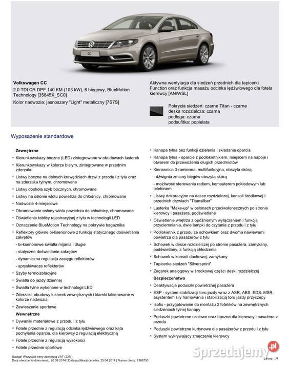 Volkswagen cc 20tdi szklany dach gniazdo AUX Rzeszów