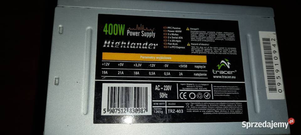 Zasilacz ATX 400W Power Supply Highlander pomorskie Gdańsk