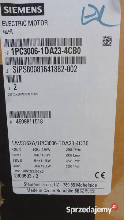 SILNIK SIEMENS 1PC30061DA234CB0 1AV3162A 11KW Wąchock