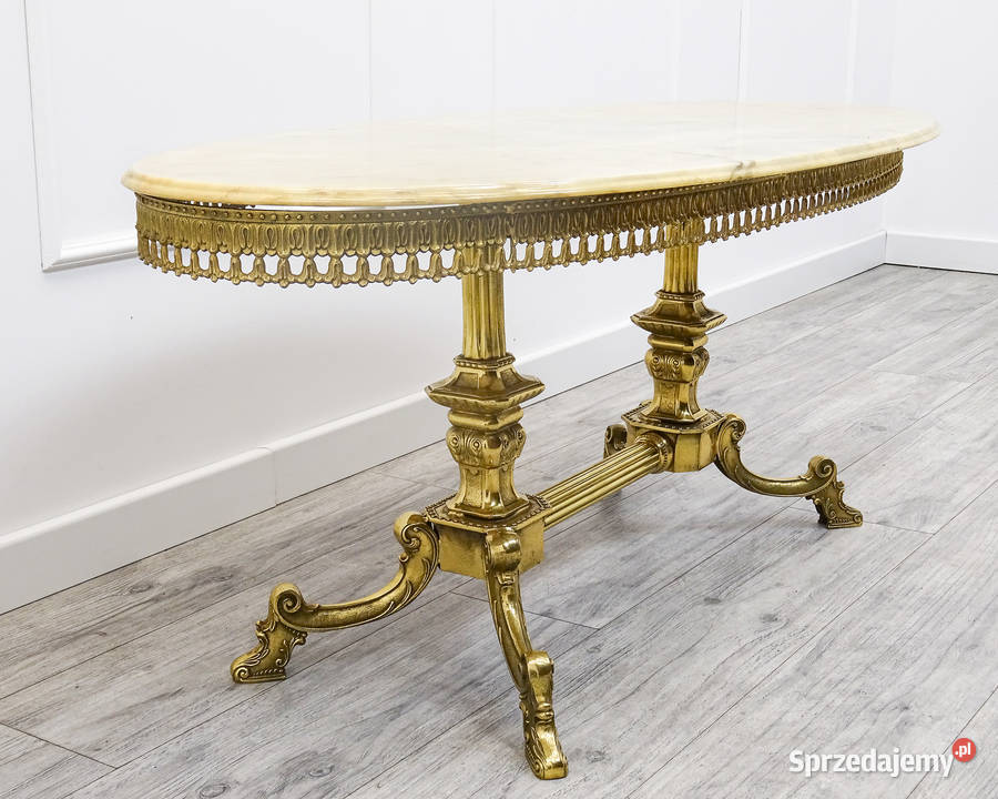 Owalna ŁAWA VINTAGE jasna PIĘKNY blat MARMUR sprzedam