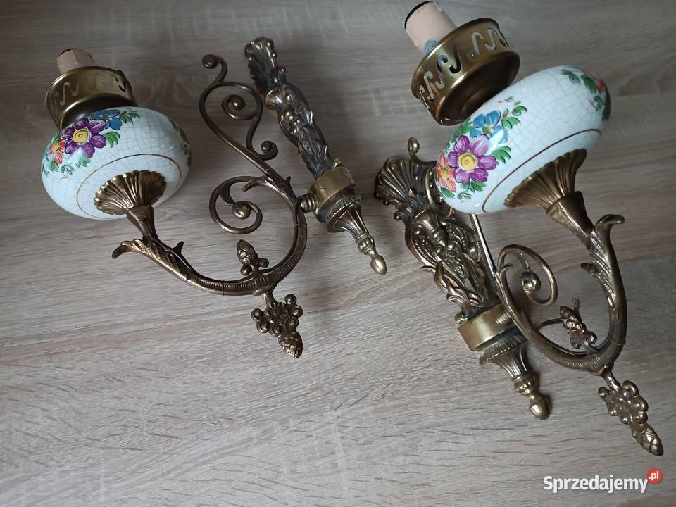 Mosiężna porcelanowe ozdobne kinkiety Gorlice
