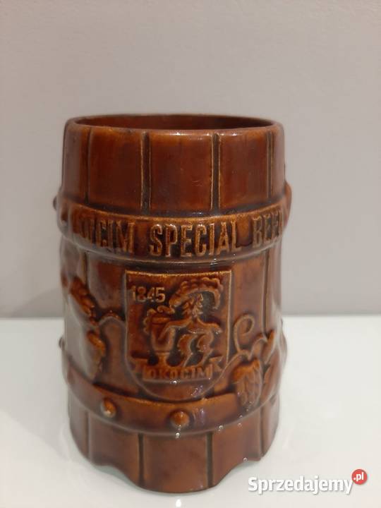 Kufel Okocim z porcelit PRL Sosnowiec