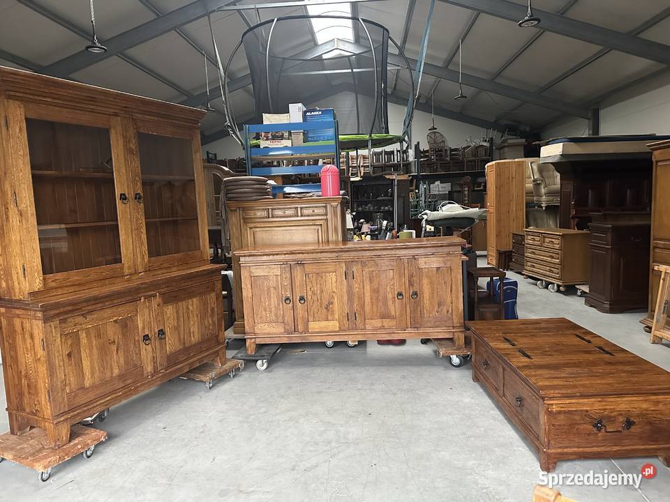 Drewniany komplet witryna komoda ławaskrzynia Meble do salonu Sławoszewek