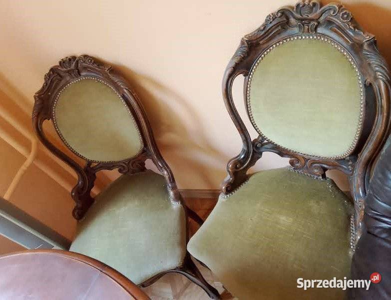 Stół okrągły rozkładany krzesła antyk Biała