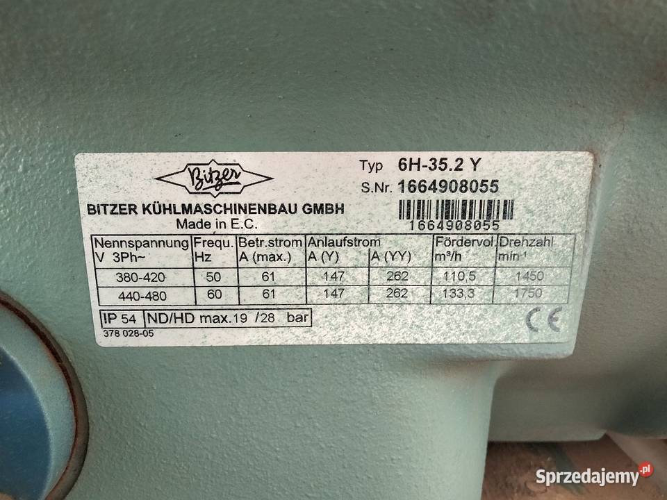 Sprężarka chłodnicza Bitzer 6H352Y 1105 m3h Magazynowanie Niedźwiedź sprzedam
