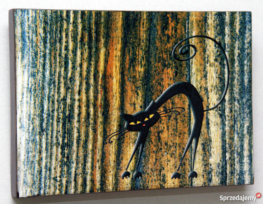 Zegar tryptyk wsteczny z motywem kota pomorskie Kościerzyna