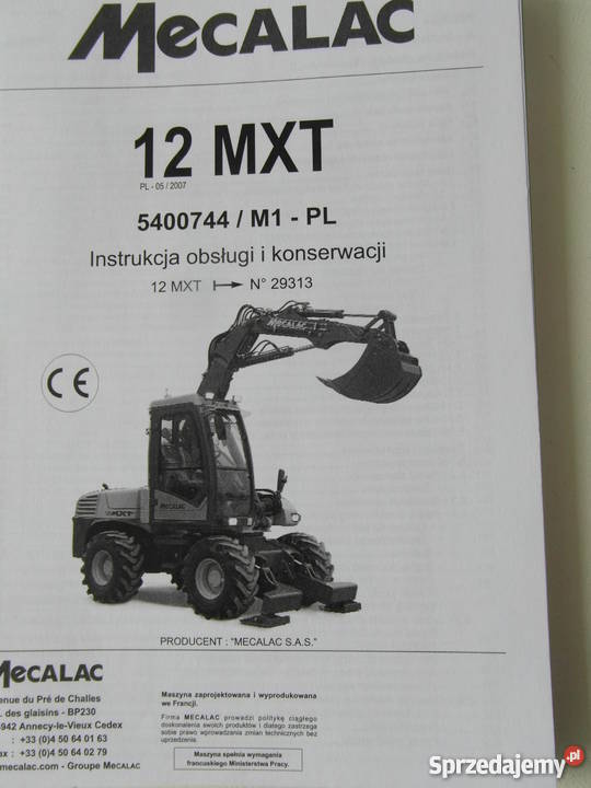 INSTRUKCJA OBSŁUGI DTR MECALAC 12 MXT i iNNE Szczecin