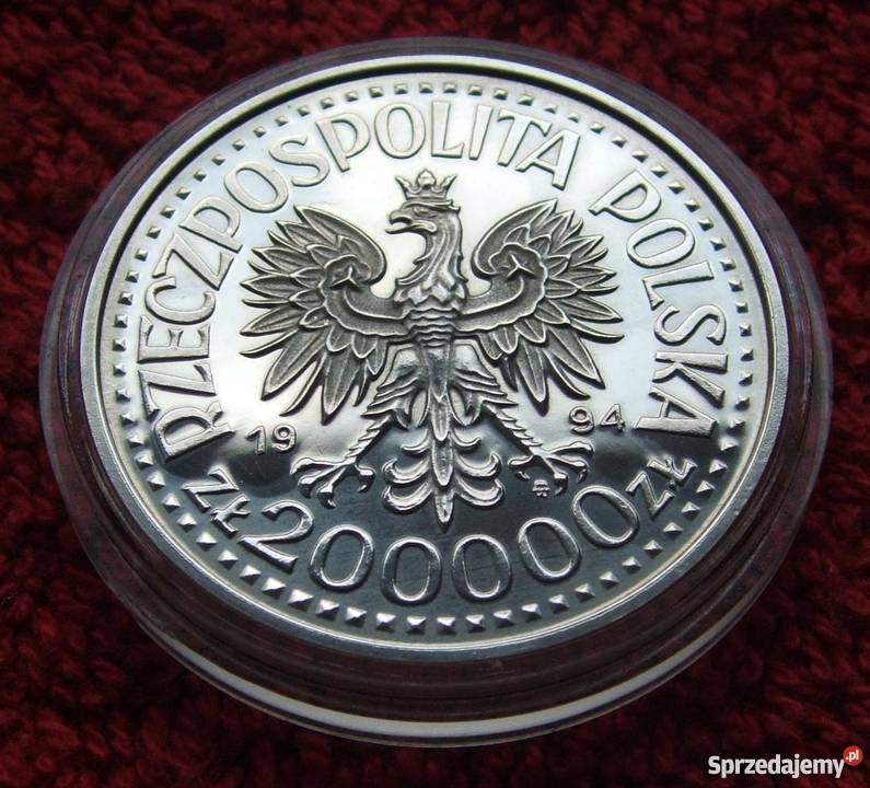 MONETA 200000 KRÓL ZYGMUNT STARY 1994 SREBRO śląskie Katowice