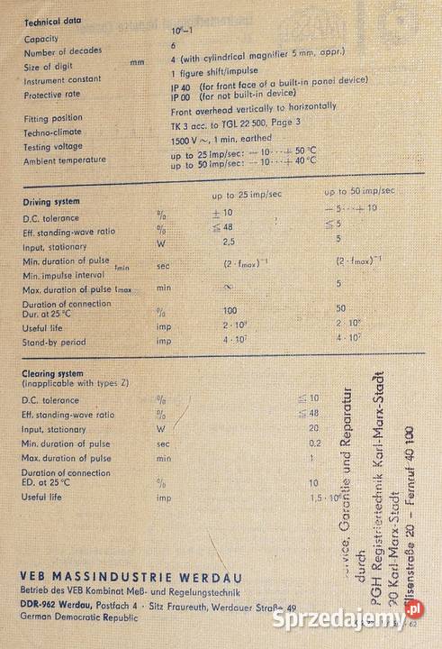 Elektromechaniczny kasowalny licznik impulsów ZL