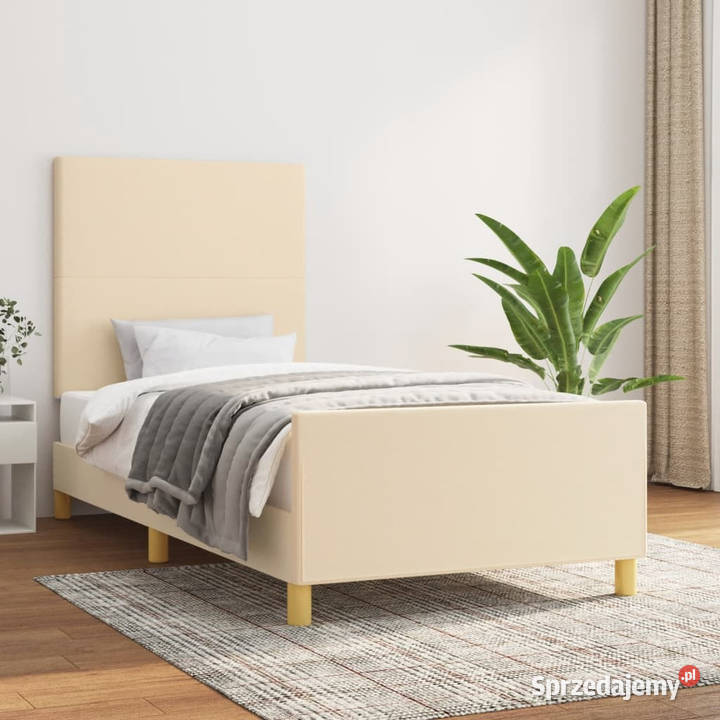 Rama łóżka z zagłówkiem kremowa obita tkaniną 128cm