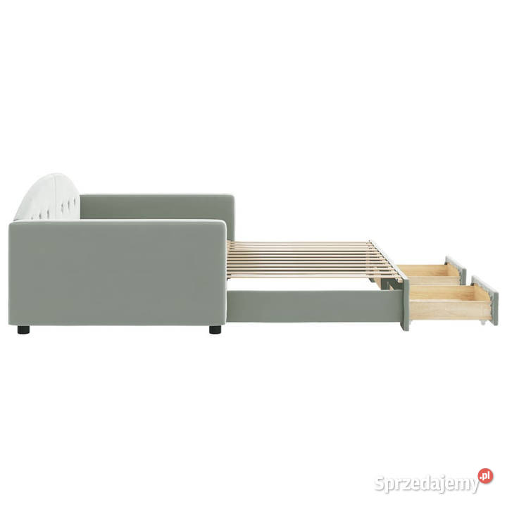 Sofa rozsuwana z szufladami jasnoszara aksamit 222cm Warszawa