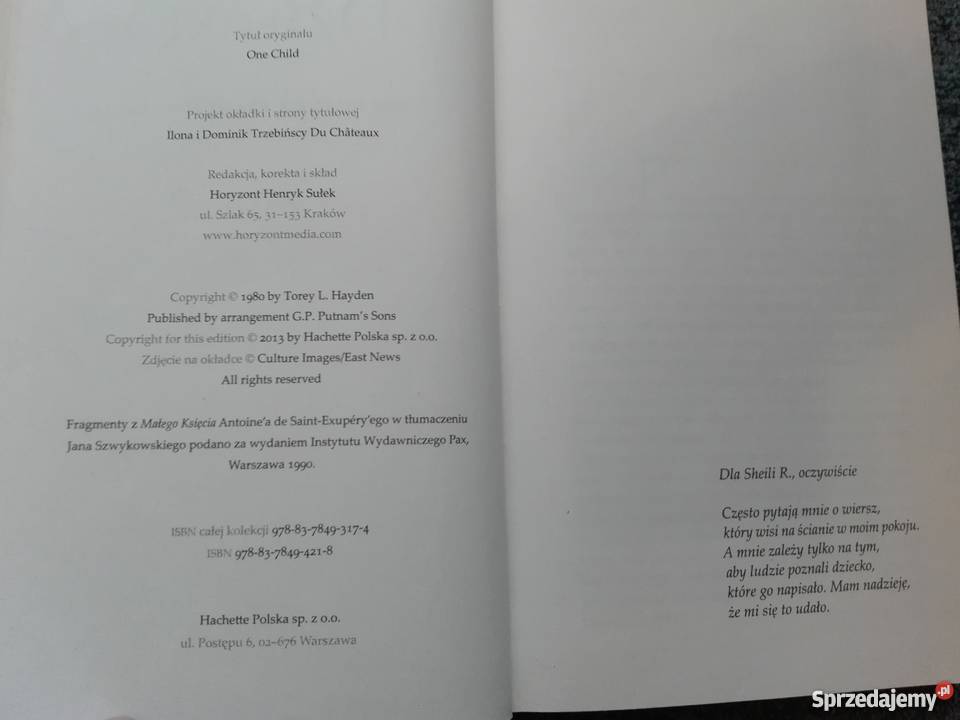 Dziecko Torey L Hayden Rok wydania 2013 Gdańsk