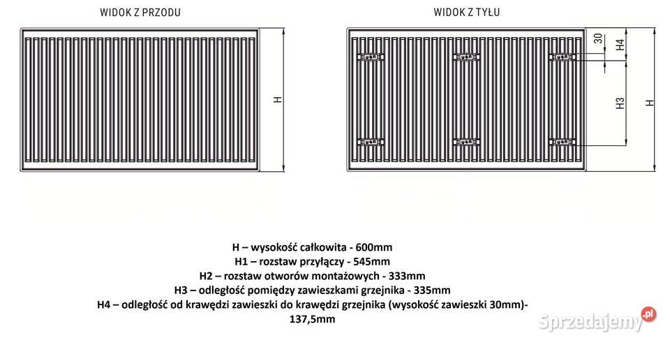 Grzejnik panelowy C22 600x500 Zasilanie Boczne