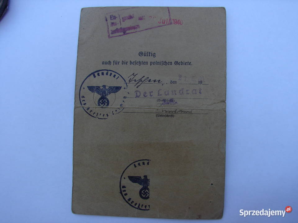 Wisła 992 Przepustka z 1940 r Passierschein mazowieckie