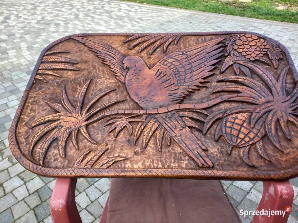 Duża płaskorzeźba z drewna Papuga Lipno