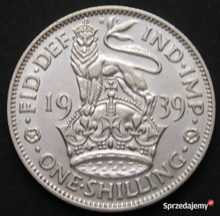 WIELKA BRYTANIA 1 SHILLING 1939 JERZY VI SREBRO Łódź