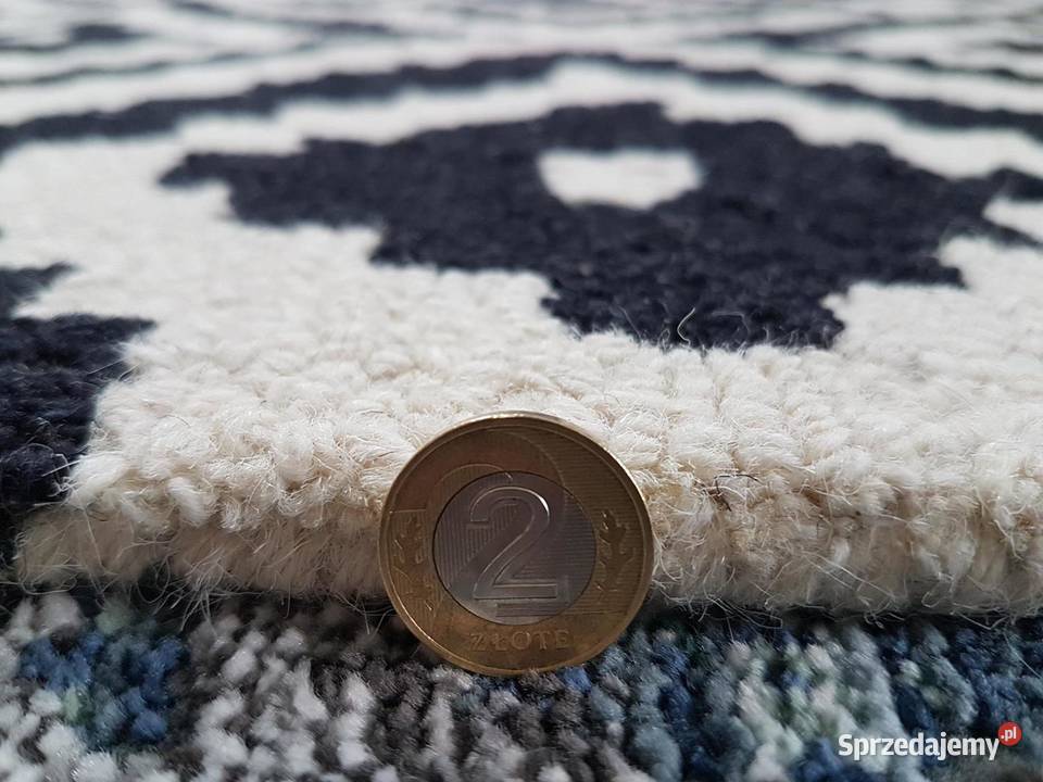 DYWAN WEŁNIANY HARMONY biały czarny IKAT w romby Przeciszów