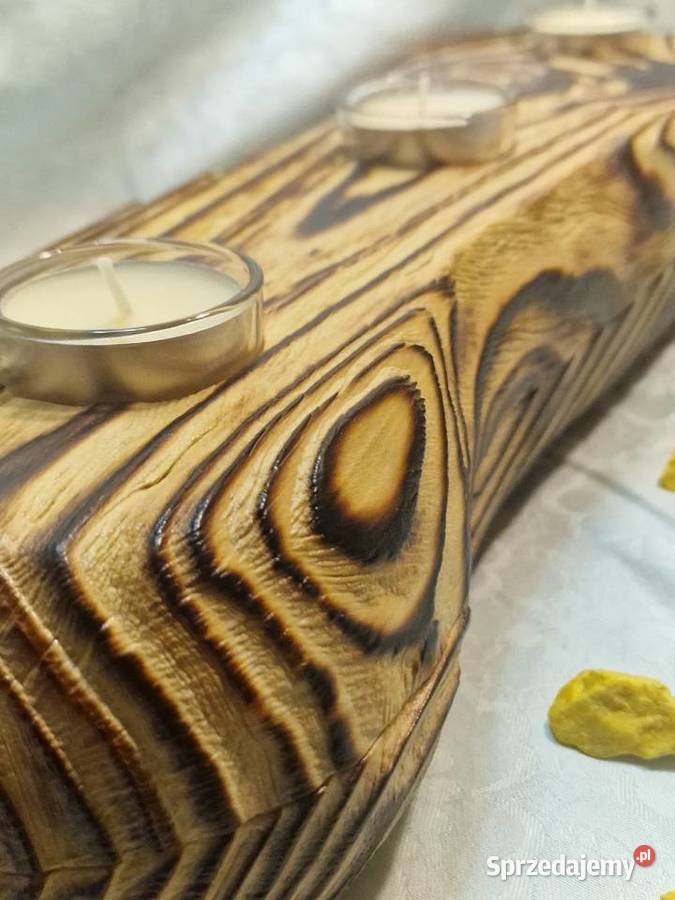 Świecznik Shou Sugi Ban drewno świerkowe Sępopol