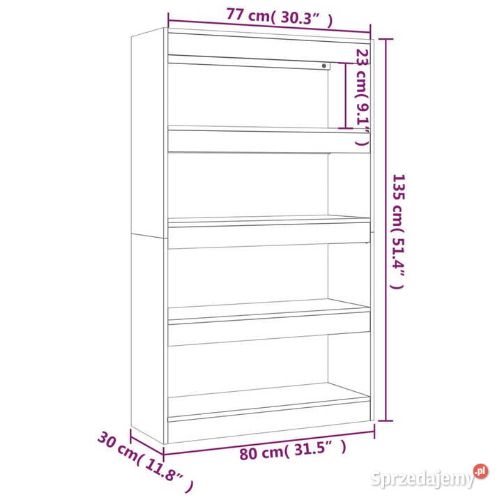 Regał na książkiprzegroda brązowy dąb 80x30x135 mazowieckie Warszawa