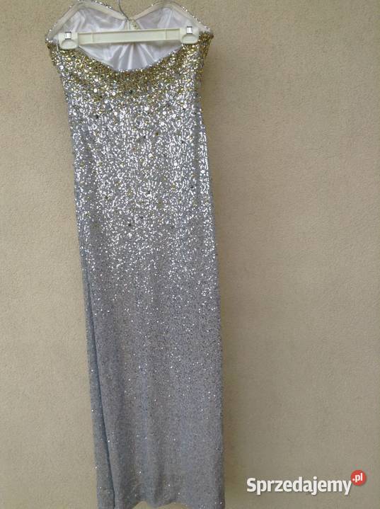 Markowa długa suknia okolicznościowa z cekinów M bez rękawa Opole