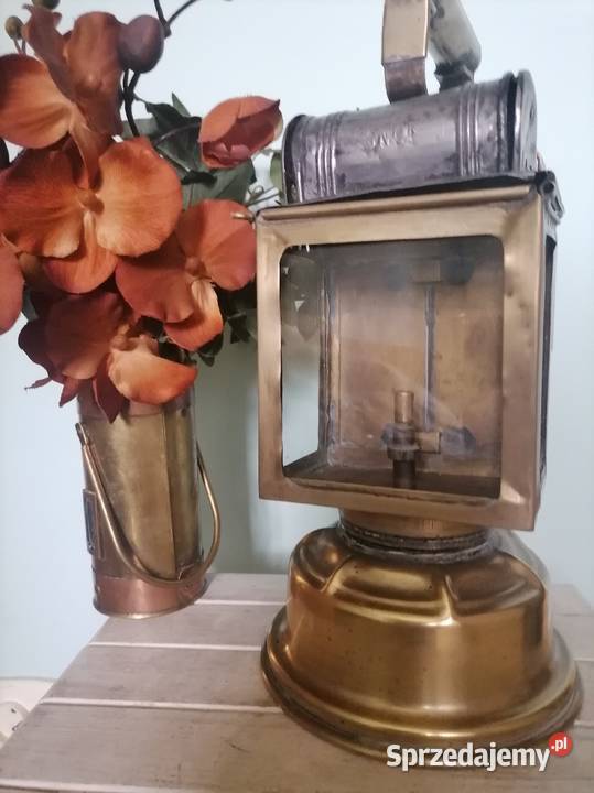 Stara mosiężna lampa karbidowa kolejowa z lat 30 Kraków