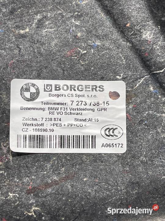 BMW F31 TAPICERKA OBUDOWA BAGAŻNIKA PRAWA