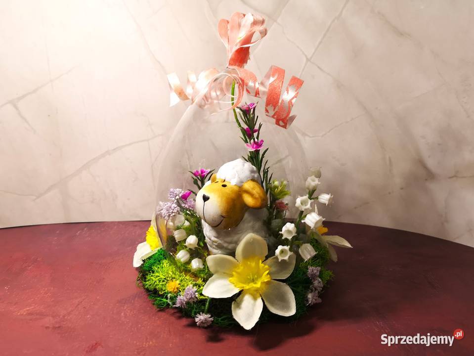 Stroik wielkanocny z barankiem w akrylowym jajku Wielkanoc Kielce