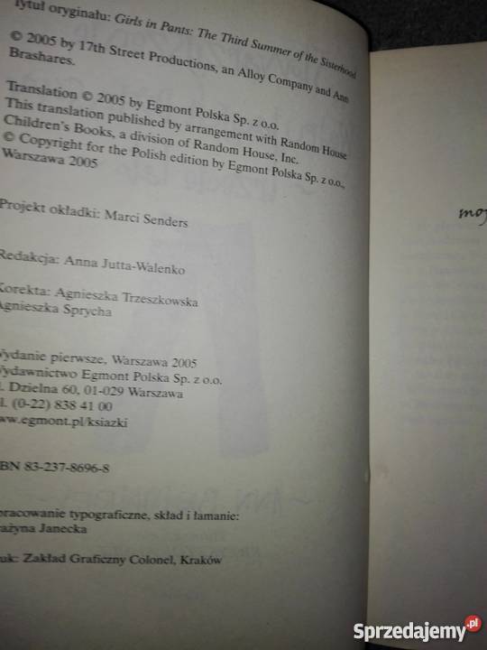 Stowarzyszenie Wędrujących Dżinsów trzecie lato Rok wydania 2005 pomorskie Gdańsk