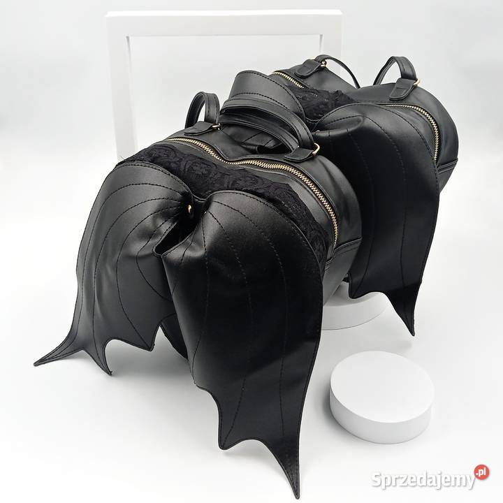 Plecak damski skórzany czarny skrzydlate serce