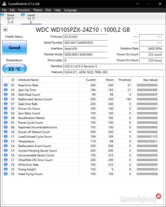 Dysk HDD WD Blue 1TB 25 SATA III 6 Gbs 7 mm 5400 Poznań