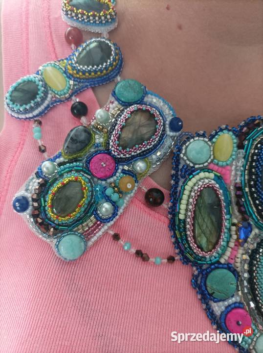 Duży okazały naszyjnik z kamieni labradoryty Częstochowa