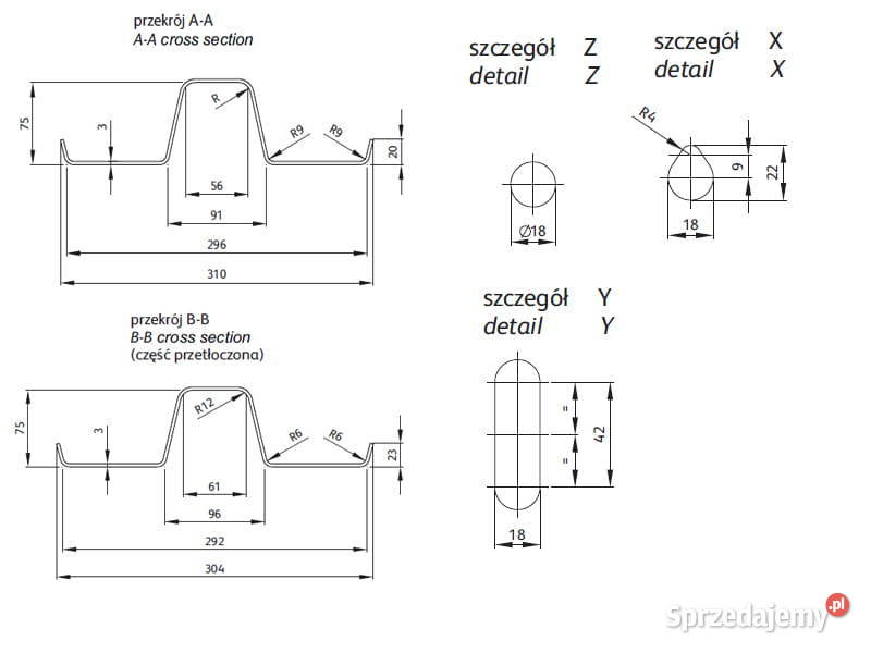Prowadnica B element barier ochronnych L4300 mm śląskie