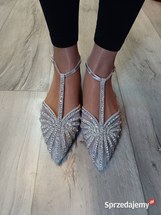 40 Srebrne Bogato zdobione ślubne baleriny tkanina Kraków sprzedam