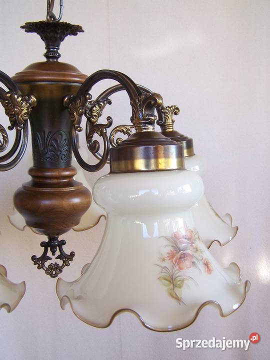Żyrandol pięcioramienny z kloszami z ręcznie Koszalin sprzedam