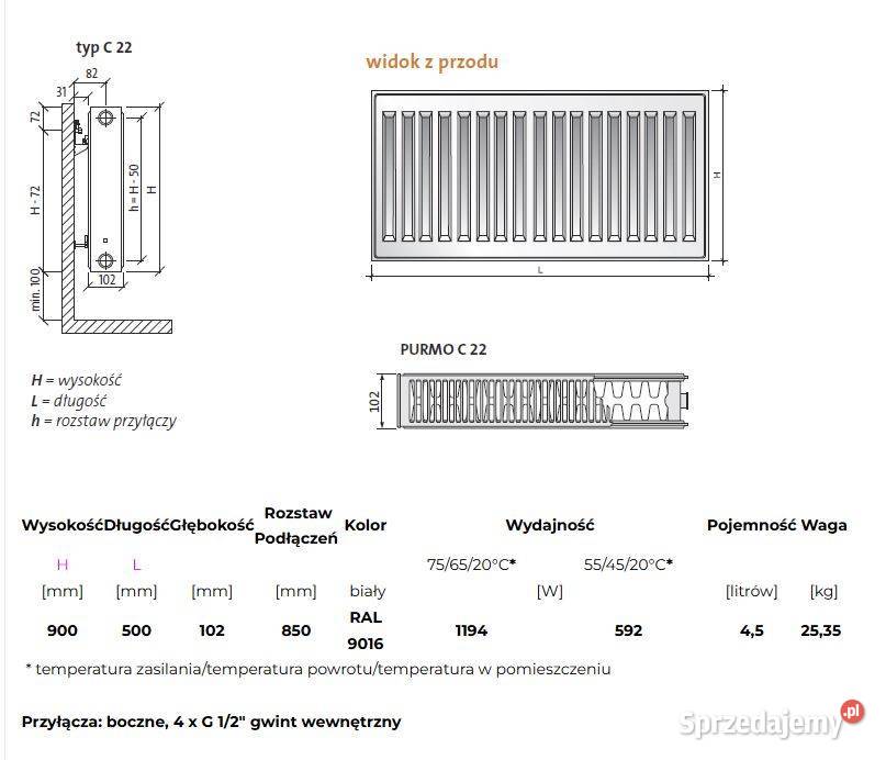 Grzejnik płytowy PURMO Compact C22 900x500 nowy mazowieckie Warszawa